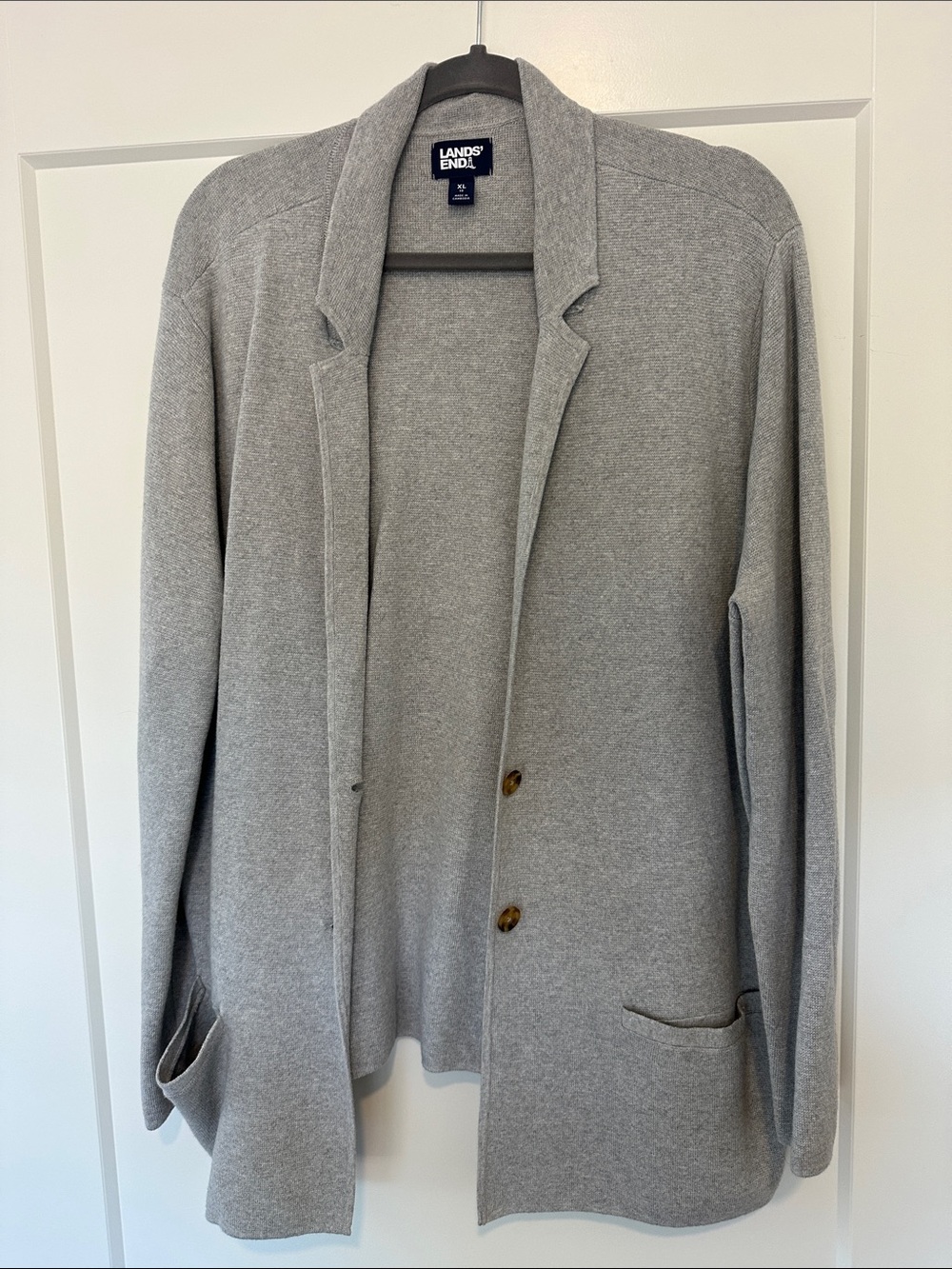 Lands' End Light Grey Knit Cardigan Blazer